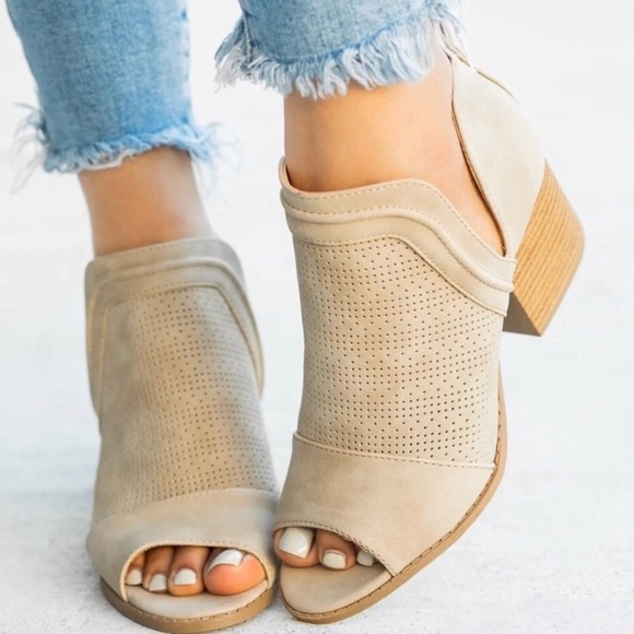 Shoes - Open Peep Toe Ankle Booties